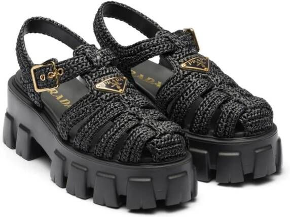 Prada Raffia sandalen met plateauzool Zwart