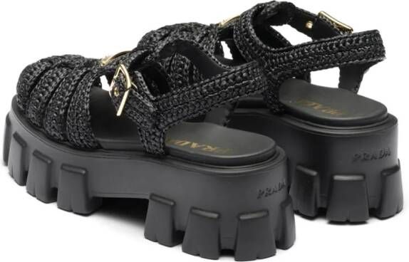 Prada Raffia sandalen met plateauzool Zwart