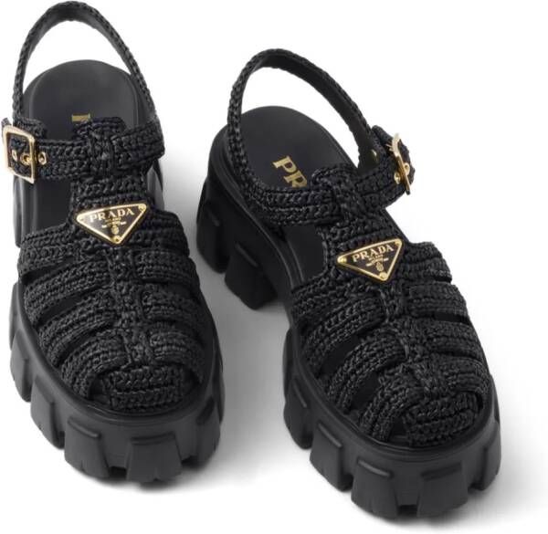 Prada Raffia sandalen met plateauzool Zwart