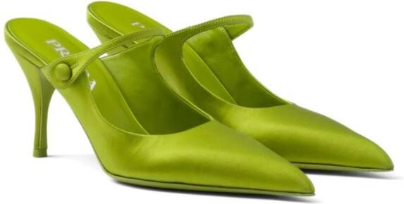 Prada 75 mm satijnen muiltjes met puntige neus Groen