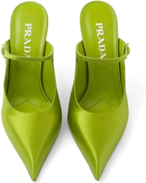 Prada 75 mm satijnen muiltjes met puntige neus Groen