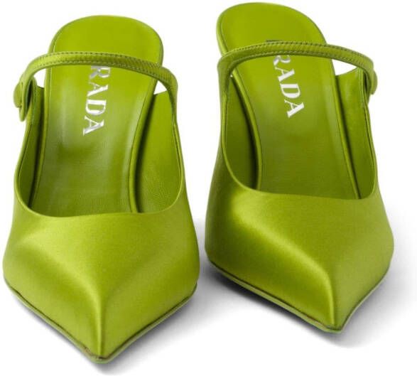 Prada 75 mm satijnen muiltjes met puntige neus Groen