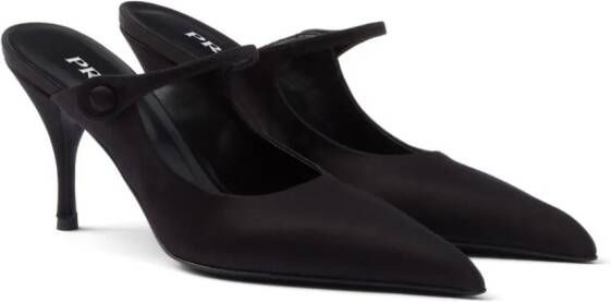 Prada 75 mm satijnen muiltjes met puntige neus Zwart