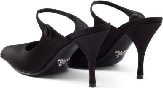 Prada 75 mm satijnen muiltjes met puntige neus Zwart