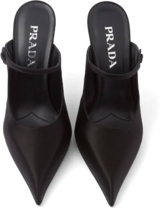 Prada 75 mm satijnen muiltjes met puntige neus Zwart