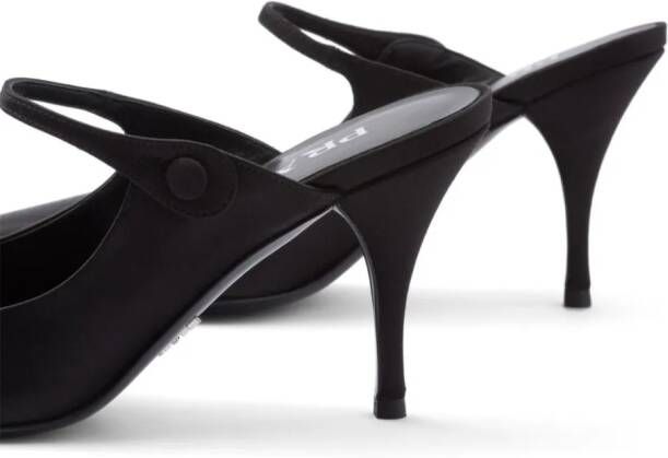 Prada 75 mm satijnen muiltjes met puntige neus Zwart