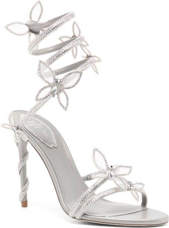 René Caovilla Chiara sandalen met vlinderpatches Zilver