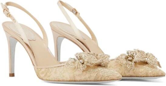 René Caovilla Floriane pumps met kant Beige