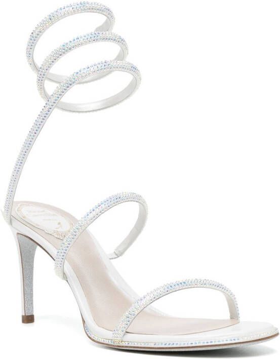 René Caovilla 80 mm sandalen met bandjes en stras Wit