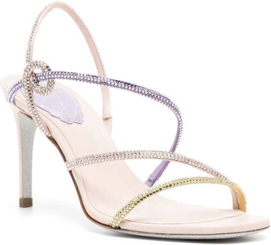 René Caovilla Sandalen verfraaid met kristallen Beige