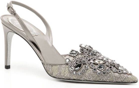 René Caovilla Stiletto sandalen verfraaid met kristal Zilver