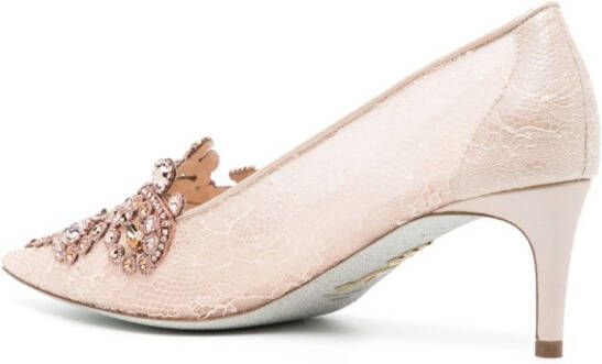 René Caovilla Veneziana 60 pumps met kant Roze