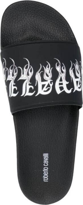 Roberto Cavalli Slippers met logoprint Zwart