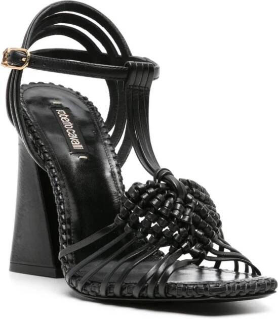Roberto Cavalli Leren sandalen met geweven bandjes Zwart