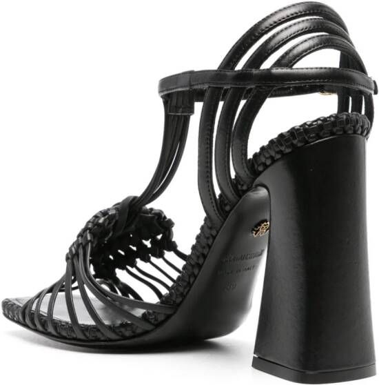 Roberto Cavalli Leren sandalen met geweven bandjes Zwart