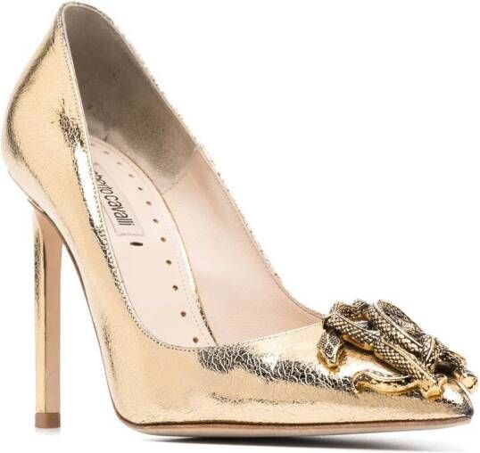 Roberto Cavalli Pumps met logoplakkaat Goud