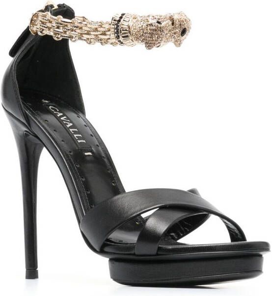 Roberto Cavalli Panther sandalen verfraaid met kristallen Zwart