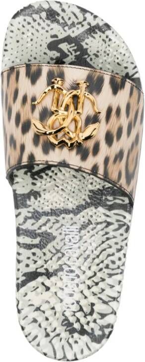 Roberto Cavalli Slippers met logoplakkaat Wit