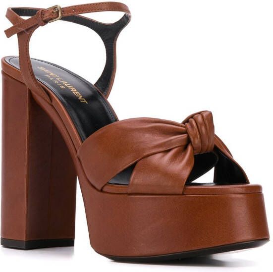 Saint Laurent Bianca sandalen met plateauzool Bruin