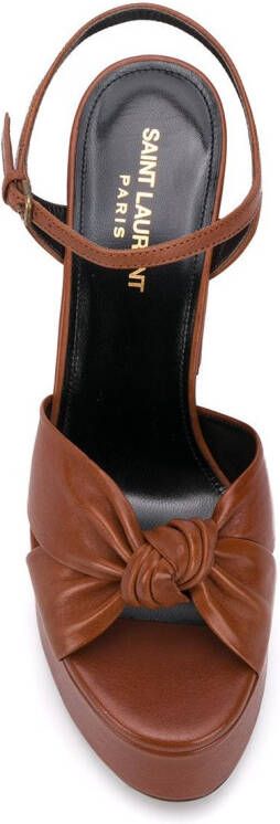 Saint Laurent Bianca sandalen met plateauzool Bruin