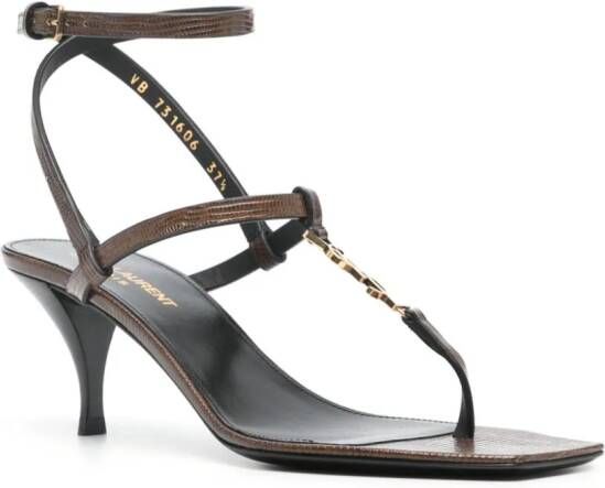 Saint Laurent Cassandra leren sandalen Bruin