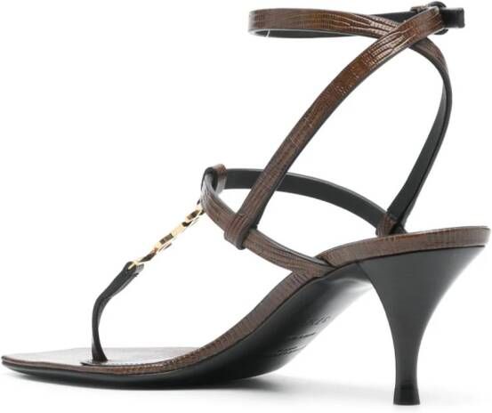 Saint Laurent Cassandra leren sandalen Bruin