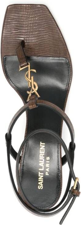 Saint Laurent Cassandra leren sandalen Bruin