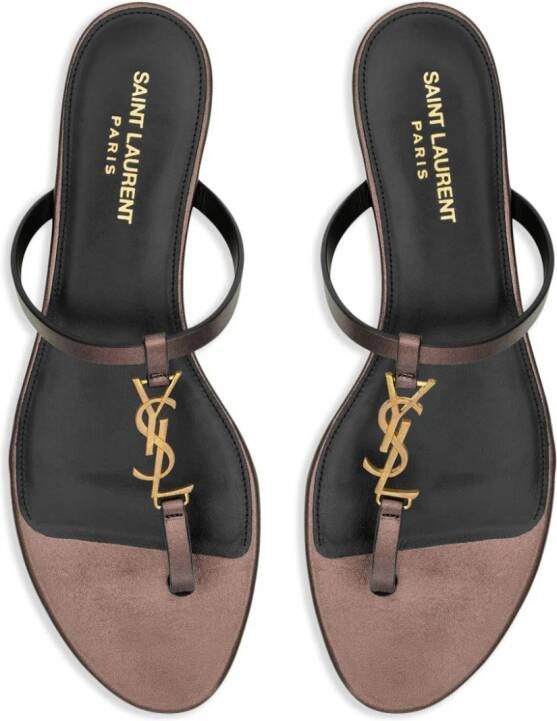 Saint Laurent Cassandra leren teenslippers Bruin