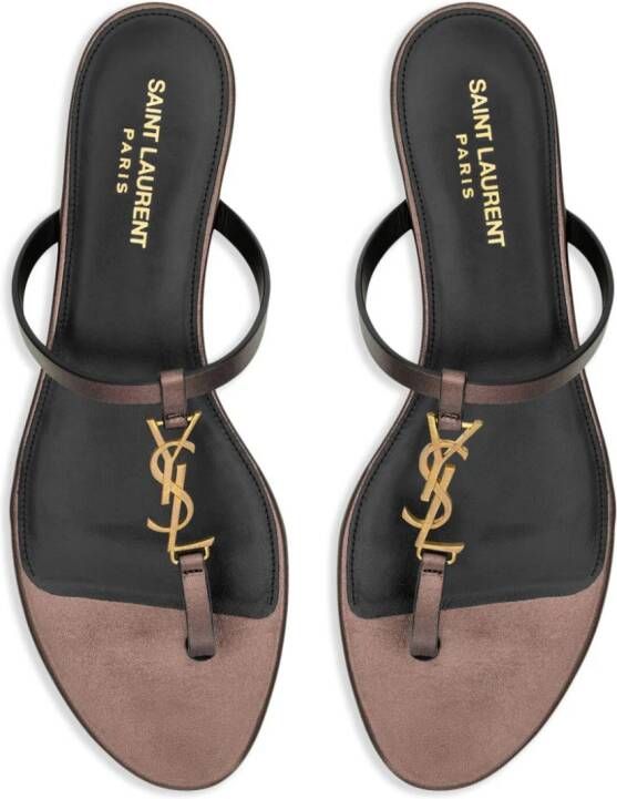 Saint Laurent Cassandra leren sandalen Bruin