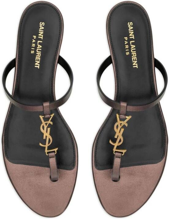 Saint Laurent Cassandra leren sandalen Bruin