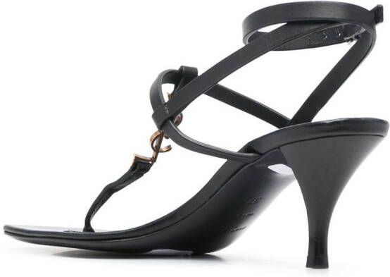 Saint Laurent Cassandra leren sandalen Zwart