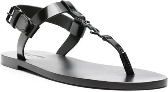 Saint Laurent Cassandre leren sandalen Zwart