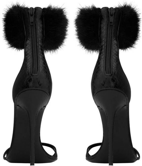 Saint Laurent Gippy sandalen met afwerking van bont Zwart