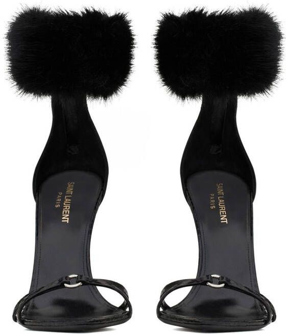 Saint Laurent Gippy sandalen met afwerking van bont Zwart