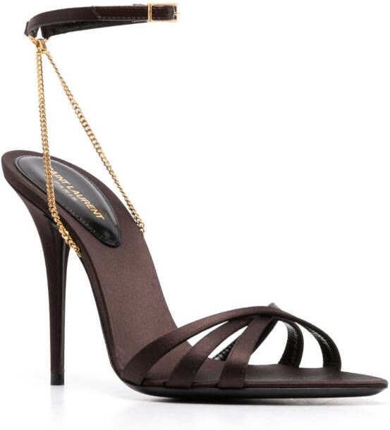 Saint Laurent Melody 115mm satijnen sandalen Bruin