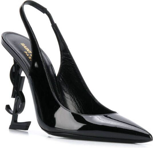 Saint Laurent Slingback pumps van lakleer Zwart