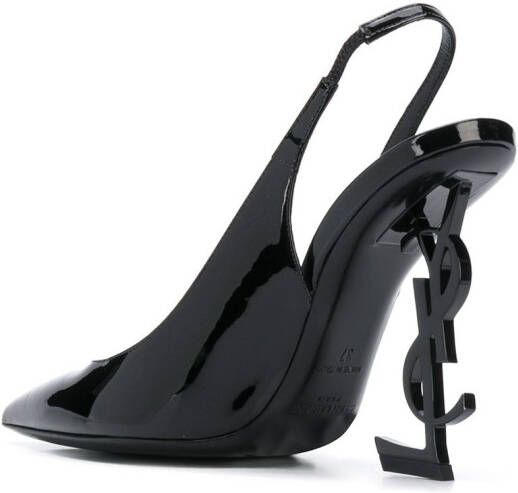 Saint Laurent Slingback pumps van lakleer Zwart