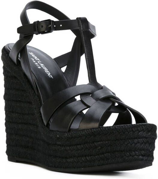 Saint Laurent 140 mm Tribute sandalen met sleehak Zwart