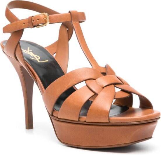 Saint Laurent Tribute 105mm leren sandalen met plateauzool Bruin