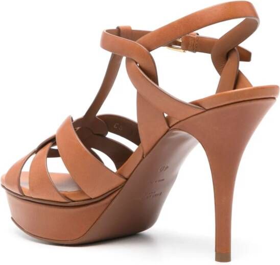 Saint Laurent Tribute 105mm leren sandalen met plateauzool Bruin