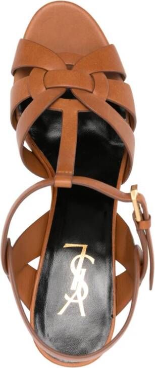 Saint Laurent Tribute 105mm leren sandalen met plateauzool Bruin