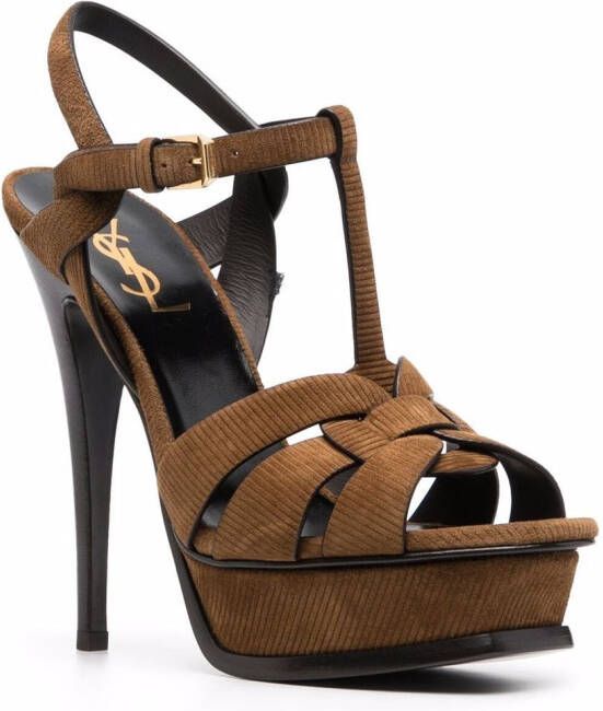 Saint Laurent Tribute sandalen met plateauzool Bruin