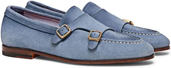 Santoni Suède loafers met dubbele gesp Blauw