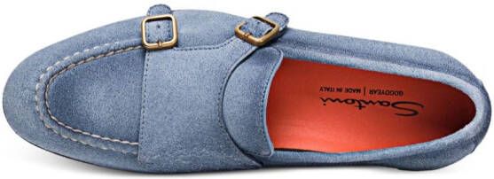 Santoni Suède loafers met dubbele gesp Blauw