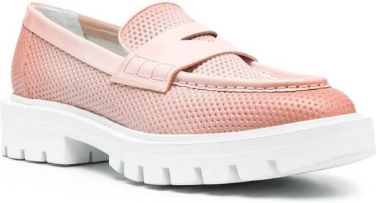 Santoni Leren penny loafers Roze