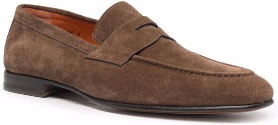 Santoni Leren penny loafers Bruin