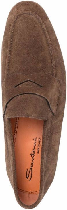 Santoni Leren penny loafers Bruin