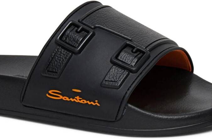 Santoni Slippers met logoprint Zwart