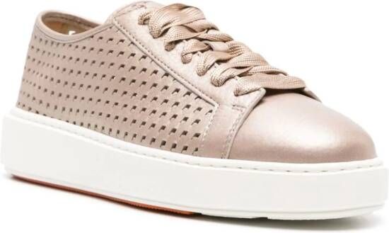 Santoni Geperforeerde leren sneakers Beige