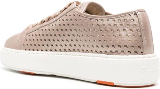 Santoni Geperforeerde leren sneakers Beige